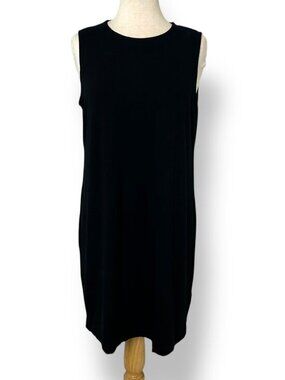 Eileen Fisher Viscose Jersey Sleeveless Dress/Tunic Black Crew neck Sz PL